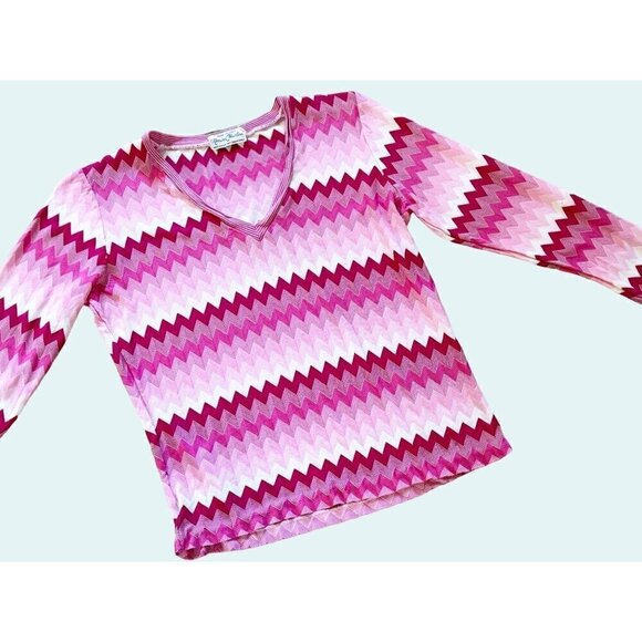 Vintage MARISA CHRISTINA Zig Zag Pink White Made In Italy V Neck Sz SM - Picture 1 of 8